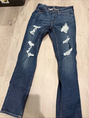 Hollister Dark Blue Slim Straight Distressed Jeans